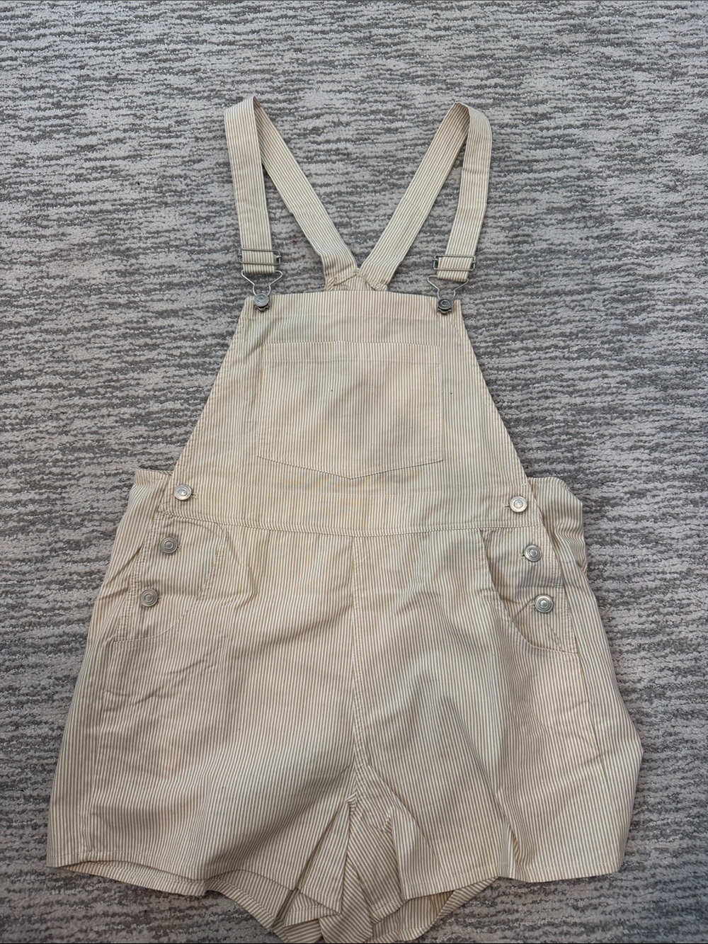 Beige Pinstripe Cotton Short Overalls for Women